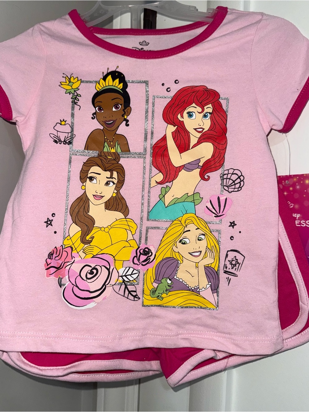 Disney Pink Short Sleeve Tee shirt with Princesses with shorts set